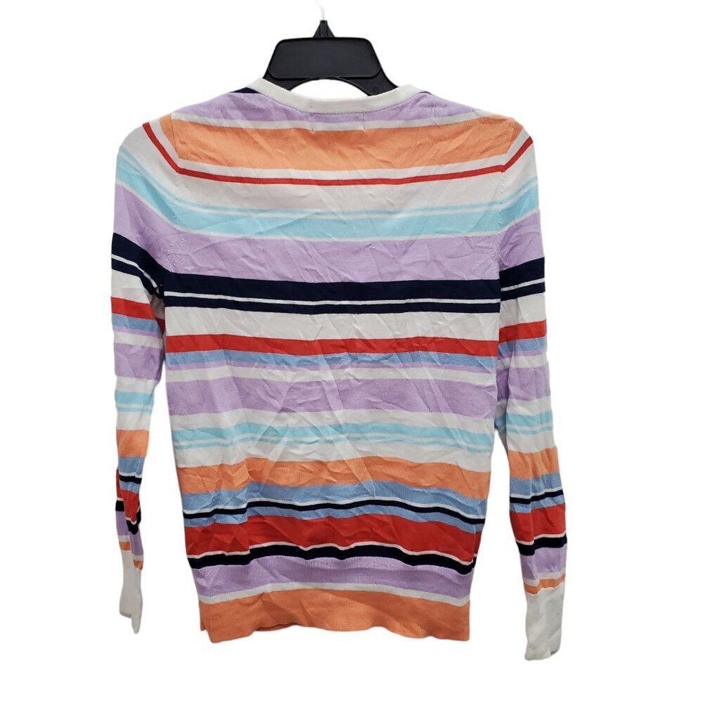 Lands' End Women's White Multicolor Stripe Preppy Yacht Button Up Cardigan Sz XS - Picture 4 of 6